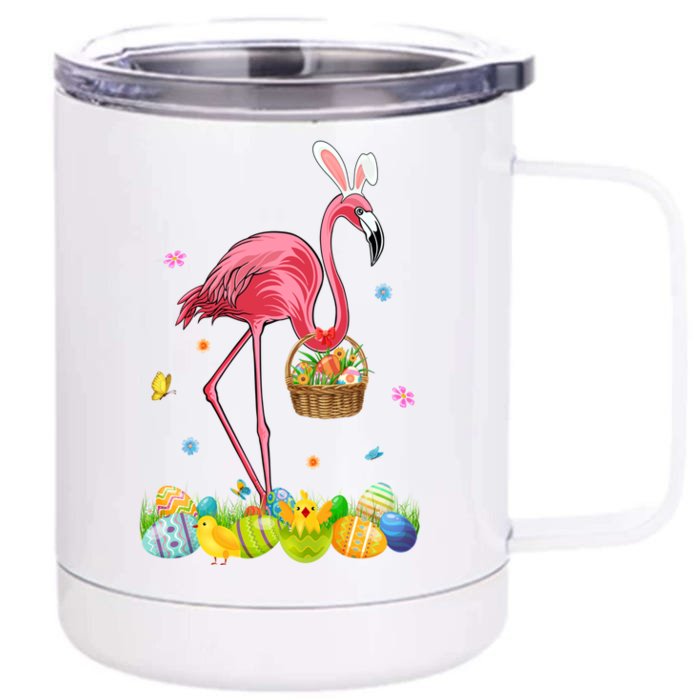 Cute Bunny Pink Flamingo Easter Eggs Easter Day Gift Front & Back 12oz Stainless Steel Tumbler Cup