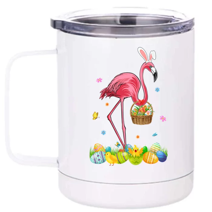 Cute Bunny Pink Flamingo Easter Eggs Easter Day Gift Front & Back 12oz Stainless Steel Tumbler Cup