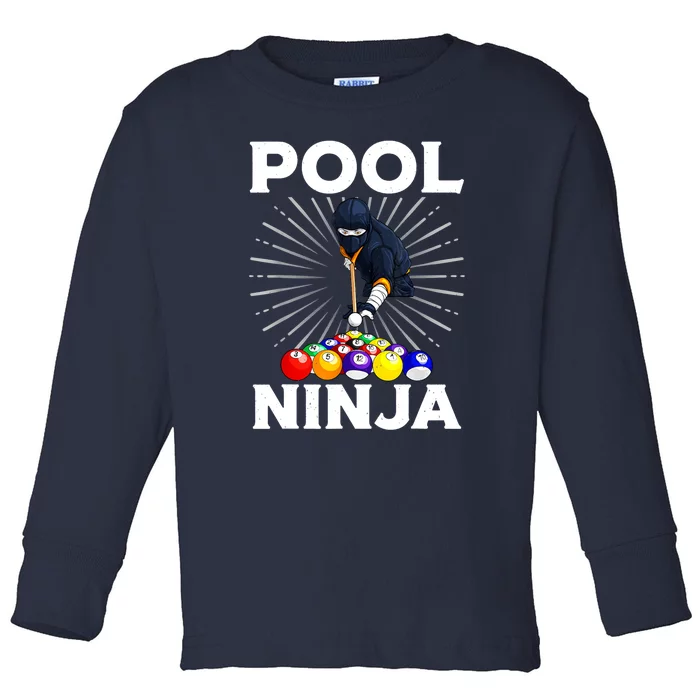 Cool Billiards Pool Player Ninja Billiard Best Gifts Funny Sport Toddler Long Sleeve Shirt