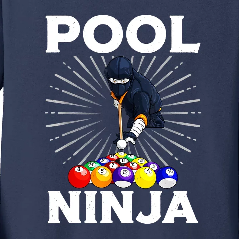 Cool Billiards Pool Player Ninja Billiard Best Gifts Funny Sport Kids Long Sleeve Shirt