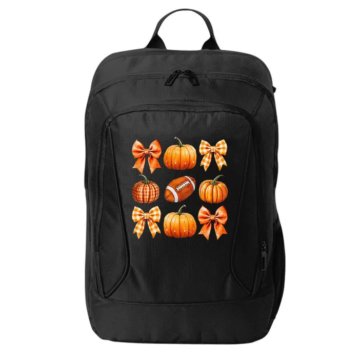 Coquette Bow Pumpkin Season Football Fall Autumn Halloween City Backpack