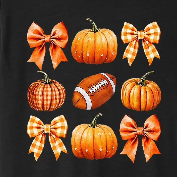 Coquette Bow Pumpkin Season Football Fall Autumn Halloween ChromaSoft Performance T-Shirt