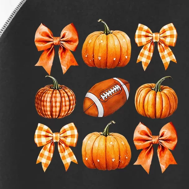 Coquette Bow Pumpkin Season Football Fall Autumn Halloween Toddler Fine Jersey T-Shirt