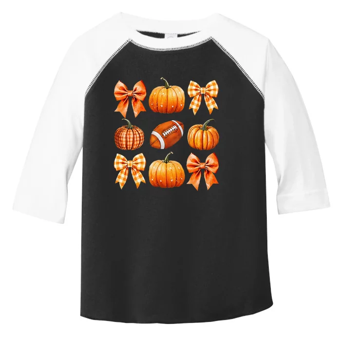 Coquette Bow Pumpkin Season Football Fall Autumn Halloween Toddler Fine Jersey T-Shirt