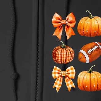 Coquette Bow Pumpkin Season Football Fall Autumn Halloween Full Zip Hoodie