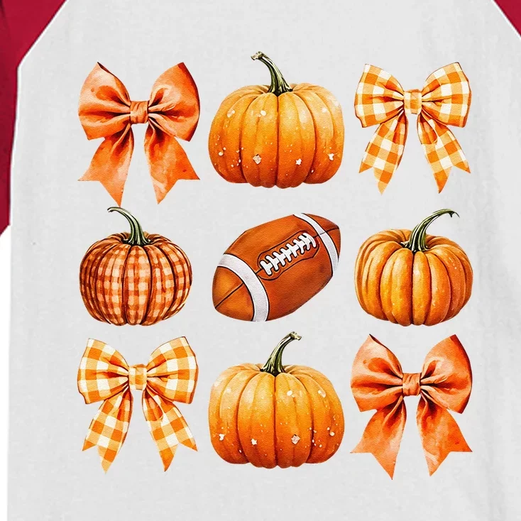 Coquette Bow Pumpkin Season Football Fall Autumn Halloween Kids Colorblock Raglan Jersey