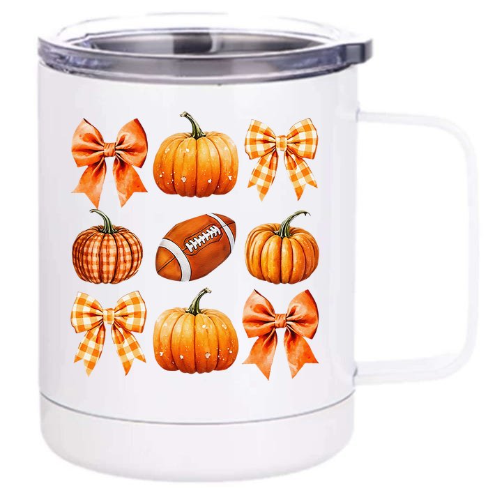 Coquette Bow Pumpkin Season Football Fall Autumn Halloween Front & Back 12oz Stainless Steel Tumbler Cup