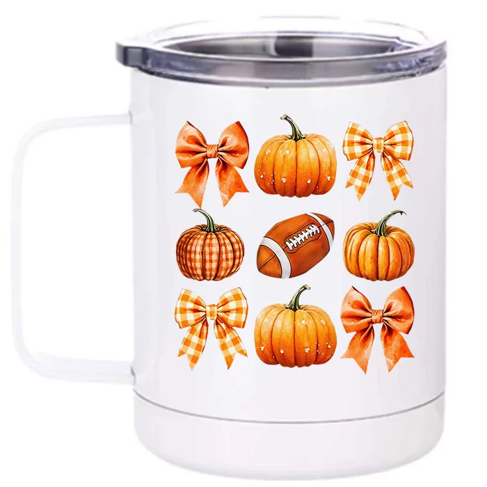 Coquette Bow Pumpkin Season Football Fall Autumn Halloween Front & Back 12oz Stainless Steel Tumbler Cup