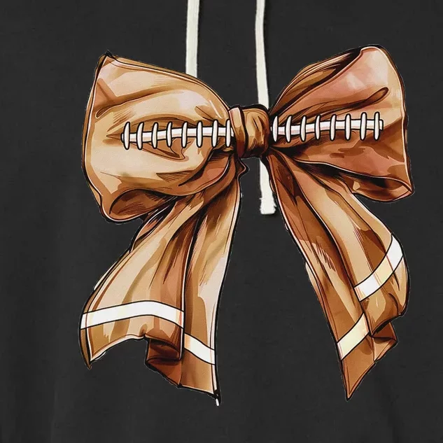 Coquette Bow Pumpkin American Football Thanksgiving Autumn Garment-Dyed Fleece Hoodie