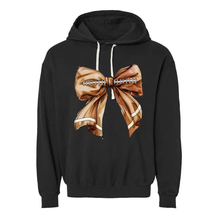 Coquette Bow Pumpkin American Football Thanksgiving Autumn Garment-Dyed Fleece Hoodie