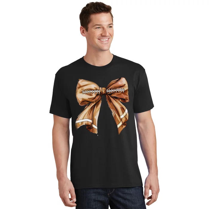 Coquette Bow Pumpkin American Football Thanksgiving Autumn T-Shirt