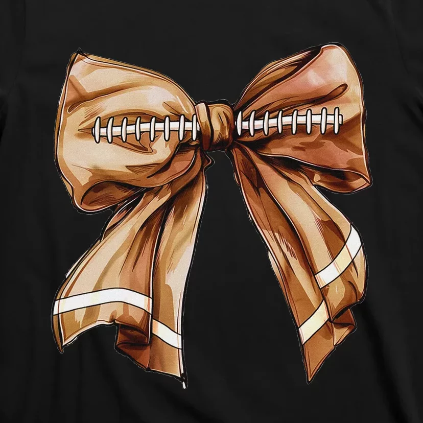 Coquette Bow Pumpkin American Football Thanksgiving Autumn T-Shirt