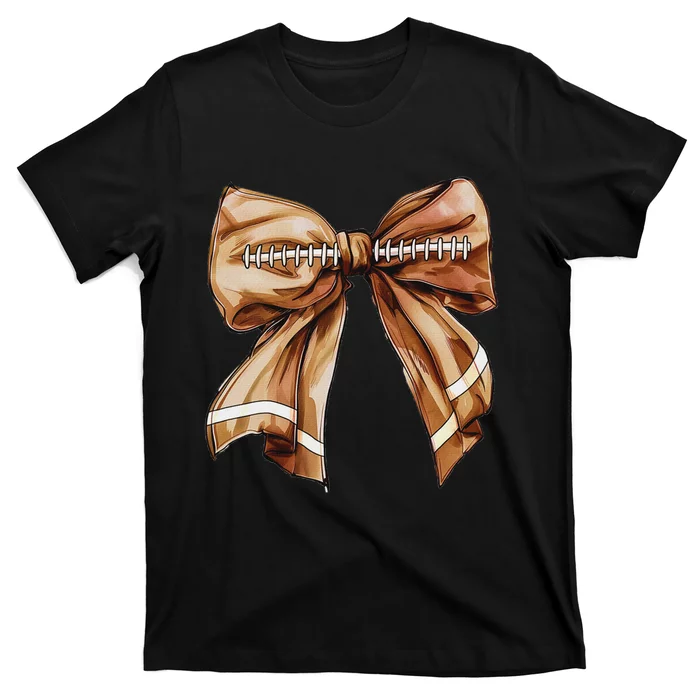 Coquette Bow Pumpkin American Football Thanksgiving Autumn T-Shirt