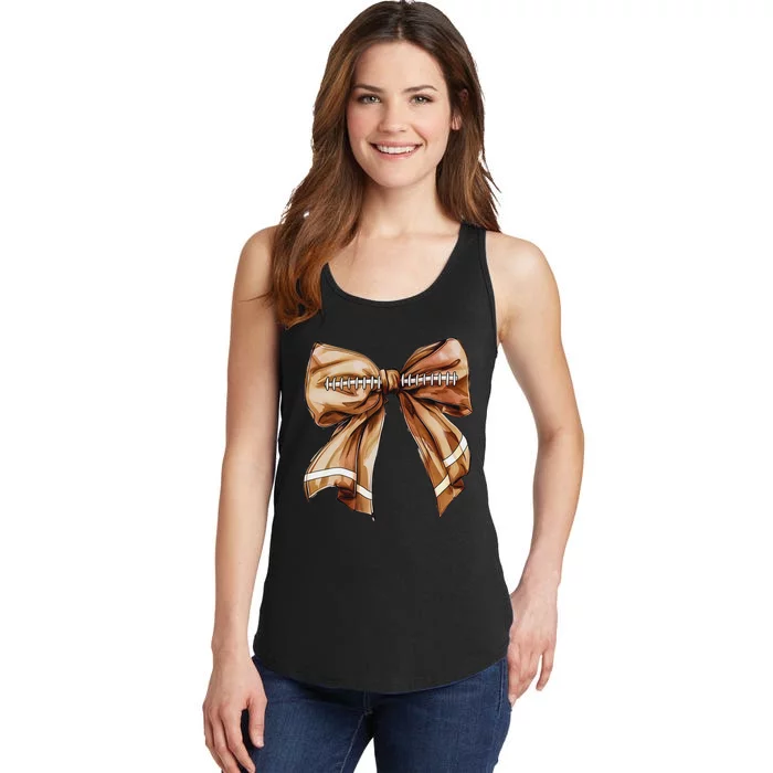 Coquette Bow Pumpkin American Football Thanksgiving Autumn Ladies Essential Tank