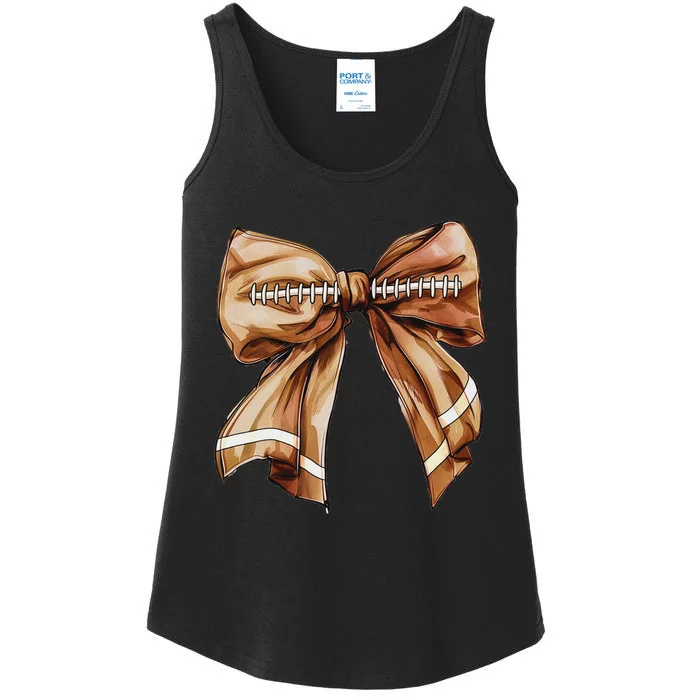 Coquette Bow Pumpkin American Football Thanksgiving Autumn Ladies Essential Tank