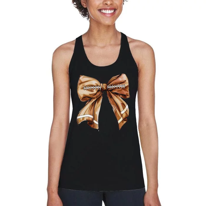 Coquette Bow Pumpkin American Football Thanksgiving Autumn Women's Racerback Tank