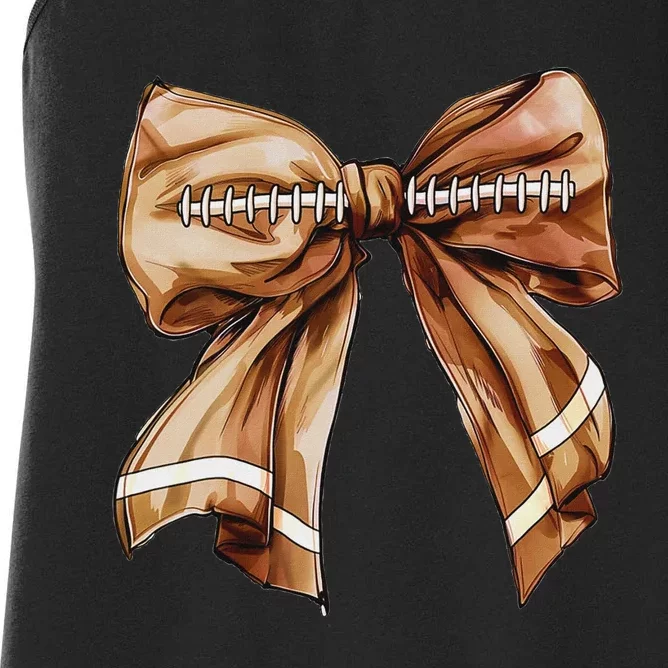 Coquette Bow Pumpkin American Football Thanksgiving Autumn Women's Racerback Tank