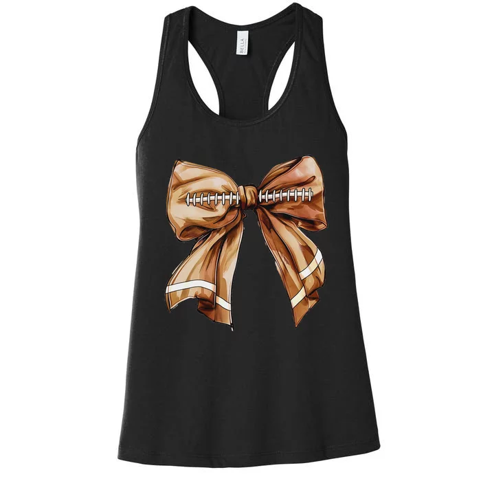 Coquette Bow Pumpkin American Football Thanksgiving Autumn Women's Racerback Tank