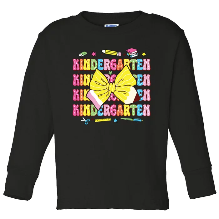 Coquette Bow Pencil Retro Kindergarten Funny Back To School Toddler Long Sleeve Shirt