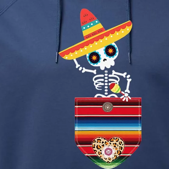 Calaca Blanket Pocket Serape Mexican Gift Cinco De Mayo Performance Fleece Hoodie