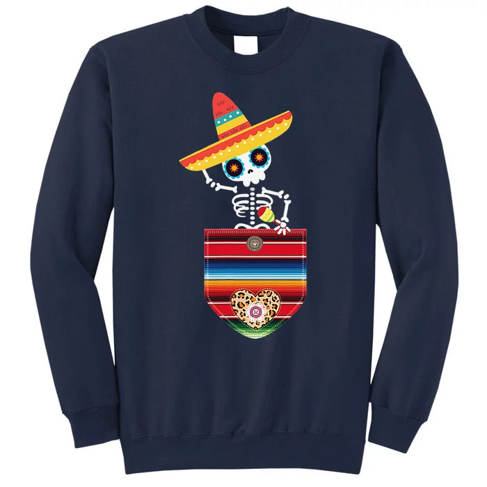 Calaca Blanket Pocket Serape Mexican Gift Cinco De Mayo Tall Sweatshirt