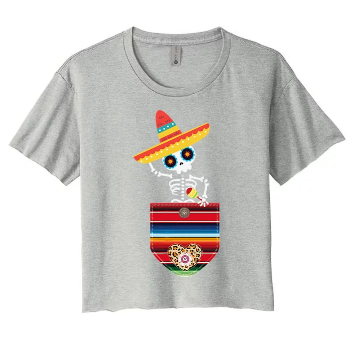 Calaca Blanket Pocket Serape Mexican Gift Cinco De Mayo Women's Crop Top Tee