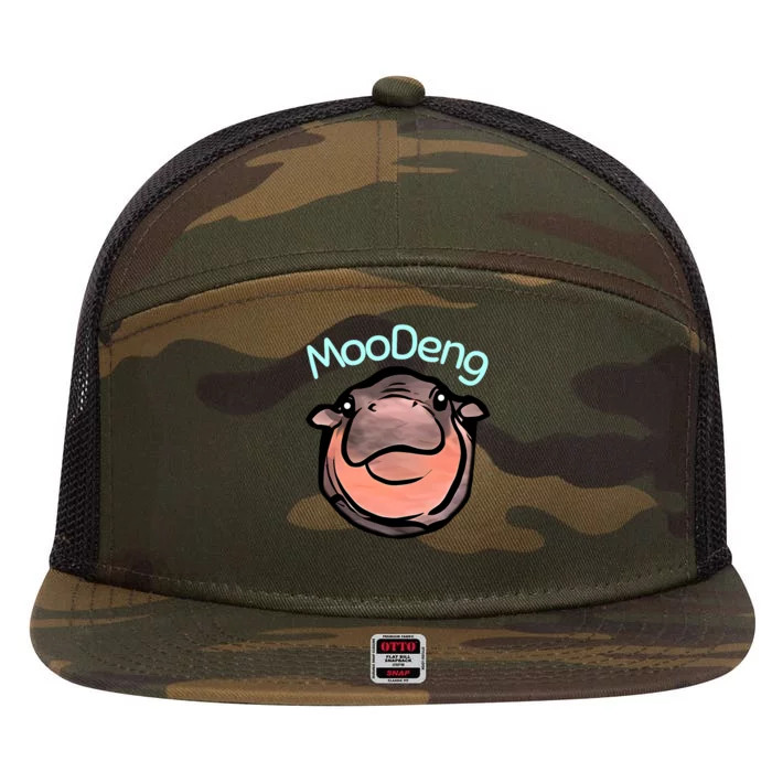 Cute Baby Pygmy Hippo Moodeng 7 Panel Mesh Trucker Snapback Hat