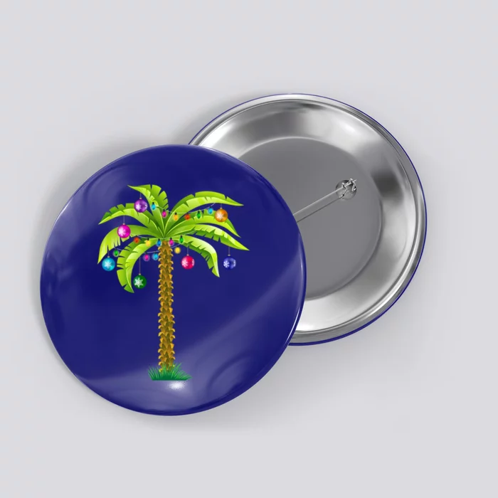 Christmas Beach Palm Tree With Xmas Lights Tropical Gift Button