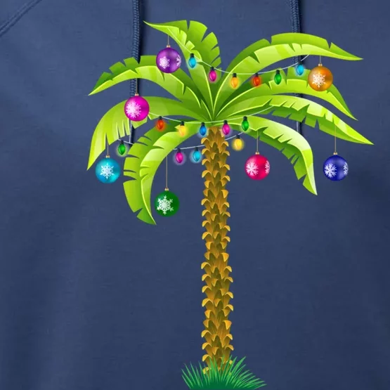 Christmas Beach Palm Tree With Xmas Lights Tropical Gift Performance Fleece Hoodie