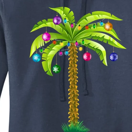 Christmas Beach Palm Tree With Xmas Lights Tropical Gift Women's Pullover Hoodie