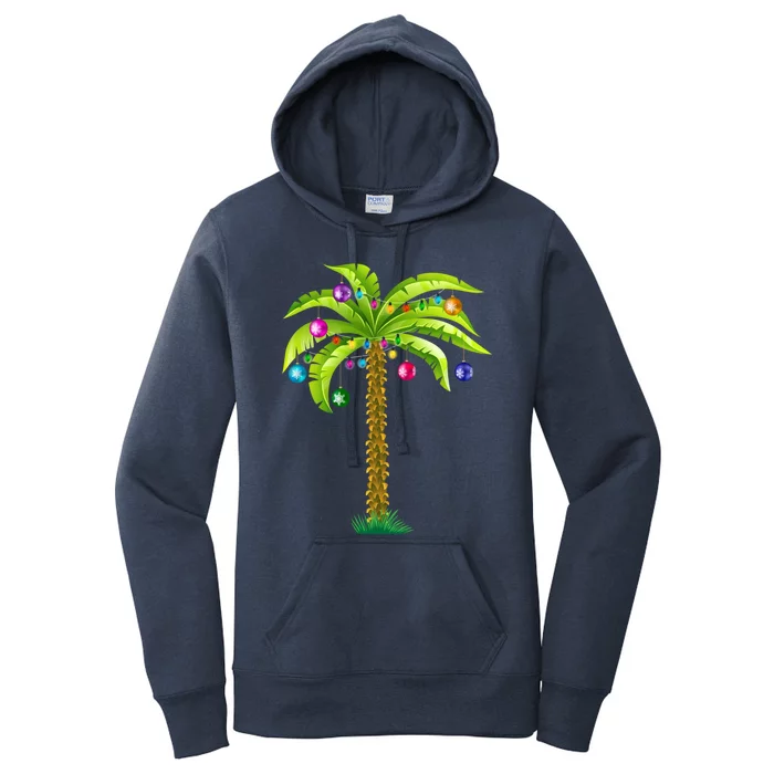 Christmas Beach Palm Tree With Xmas Lights Tropical Gift Women's Pullover Hoodie