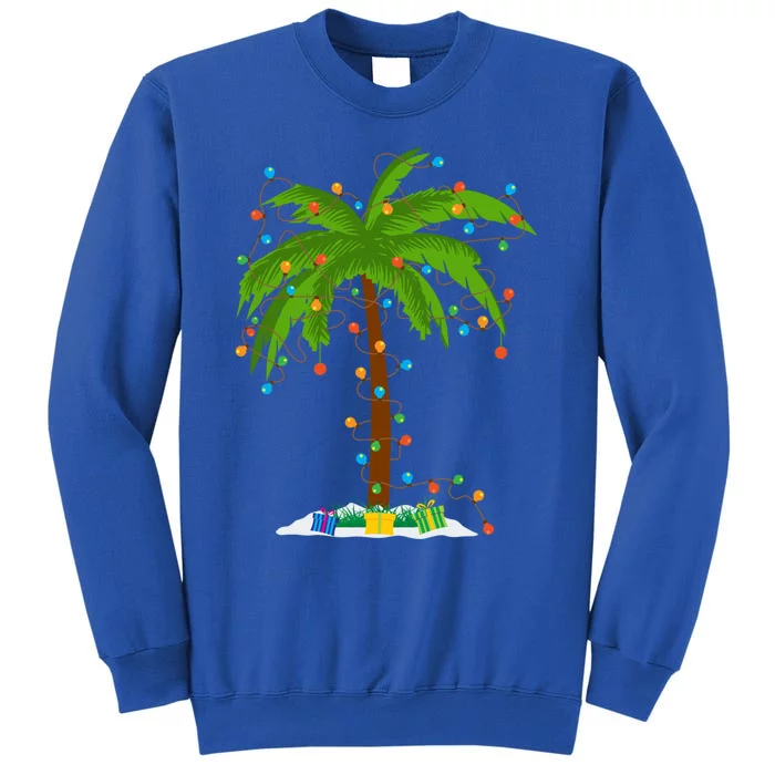 Christmas Beach Palm Tree With Xmas Lights Tropical Santa Meaningful Gift Tall Sweatshirt