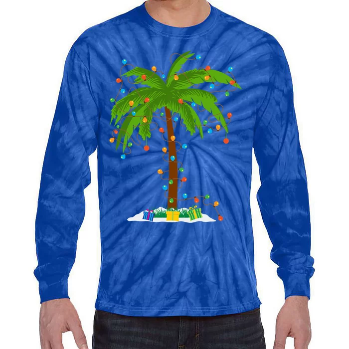 Christmas Beach Palm Tree With Xmas Lights Tropical Santa Meaningful Gift Tie-Dye Long Sleeve Shirt