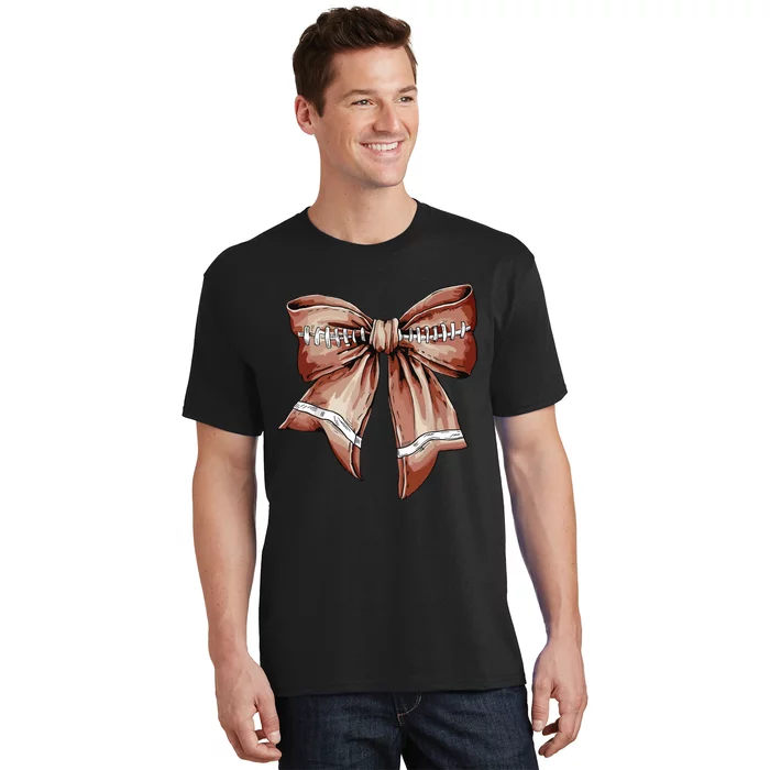 Coquette Bow Pumpkin American Football Thanksgiving Autumn T-Shirt