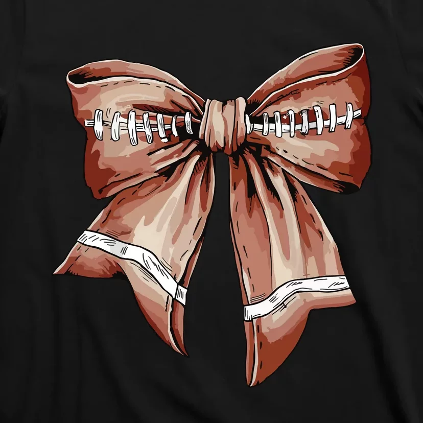 Coquette Bow Pumpkin American Football Thanksgiving Autumn T-Shirt