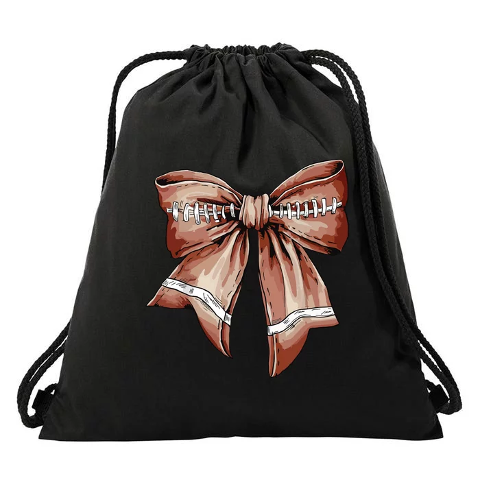 Coquette Bow Pumpkin American Football Thanksgiving Autumn Drawstring Bag