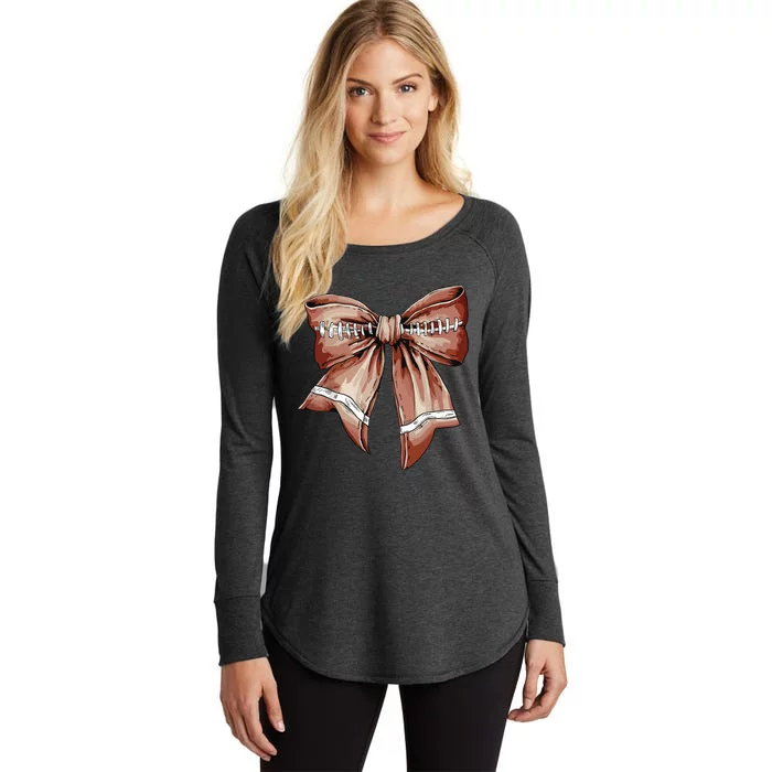 Coquette Bow Pumpkin American Football Thanksgiving Autumn Women's Perfect Tri Tunic Long Sleeve Shirt