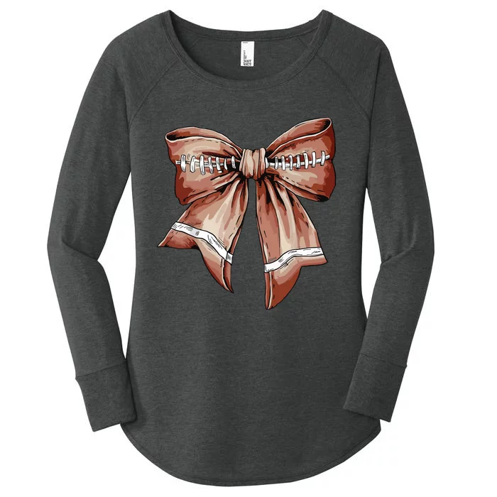 Coquette Bow Pumpkin American Football Thanksgiving Autumn Women's Perfect Tri Tunic Long Sleeve Shirt