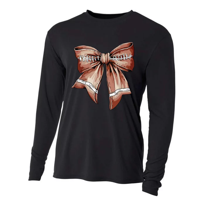 Coquette Bow Pumpkin American Football Thanksgiving Autumn Cooling Performance Long Sleeve Crew