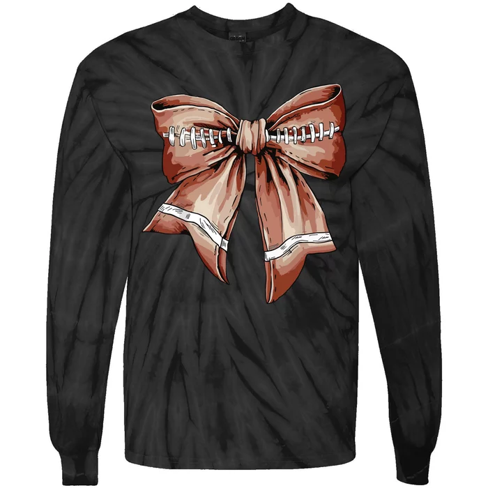 Coquette Bow Pumpkin American Football Thanksgiving Autumn Tie-Dye Long Sleeve Shirt