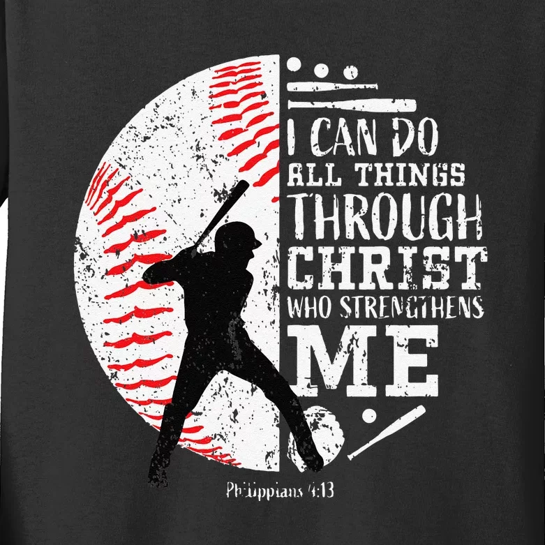 Cool Baseball Player Gifts Christian Bible Verse Kids Long Sleeve Shirt