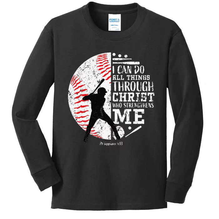 Cool Baseball Player Gifts Christian Bible Verse Kids Long Sleeve Shirt