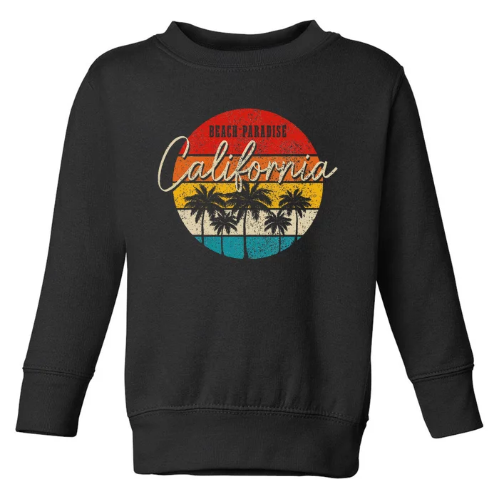 California Beach Paradise Vintage Palm Trees Surfer Retro Toddler Sweatshirt