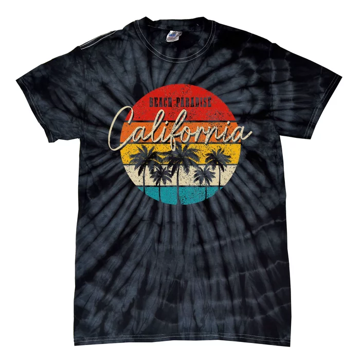 California Beach Paradise Vintage Palm Trees Surfer Retro Tie-Dye T-Shirt