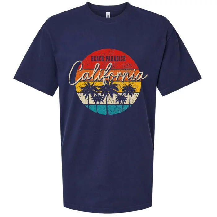 California Beach Paradise Vintage Palm Trees Surfer Retro Sueded Cloud Jersey T-Shirt