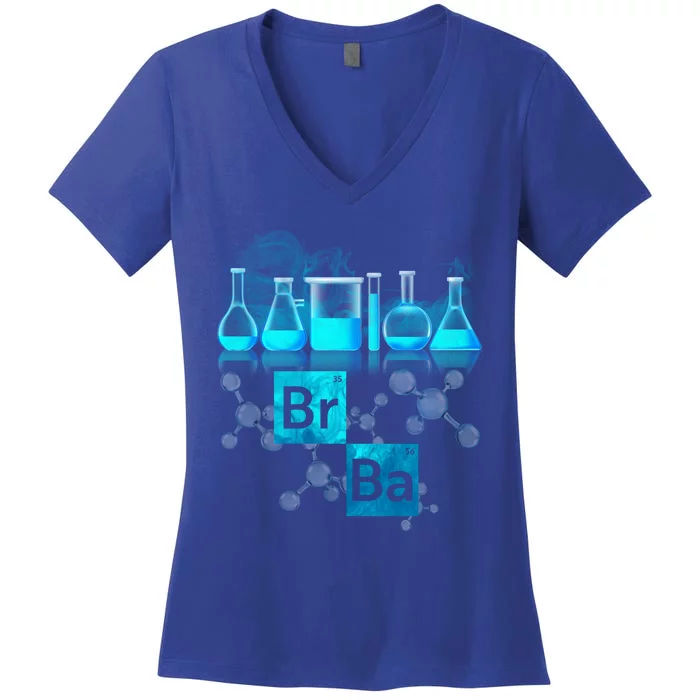 Chemistry Beakers Periodic Table Elements Br Ba Women's V-Neck T-Shirt