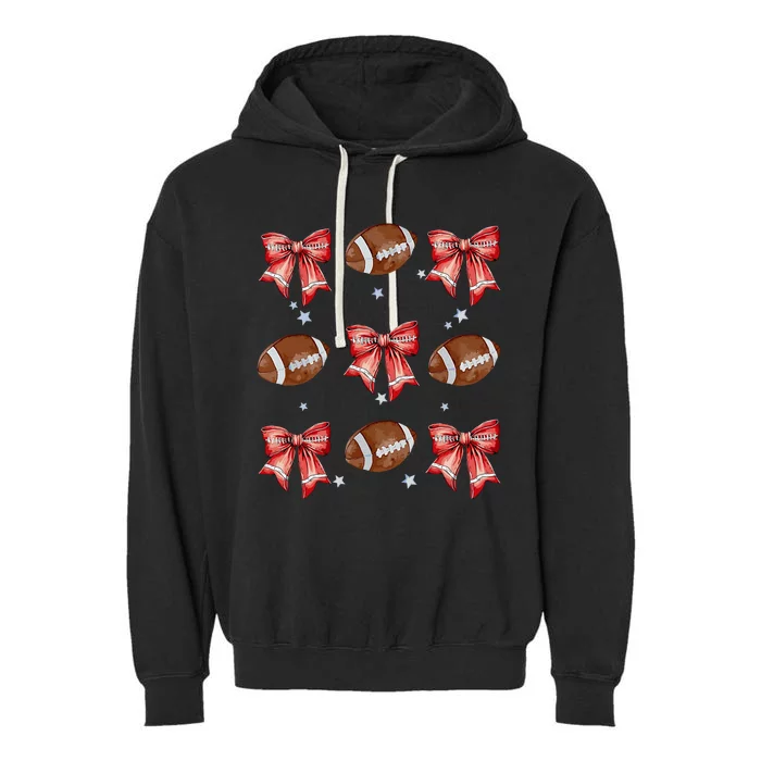 Coquette Bow Pumpkin American Football Thanksgiving Autumn Garment-Dyed Fleece Hoodie