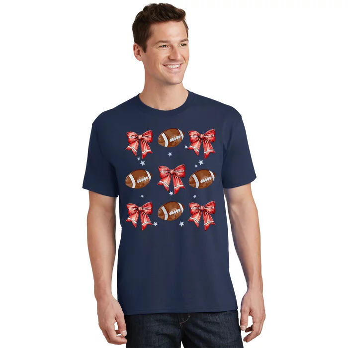 Coquette Bow Pumpkin American Football Thanksgiving Autumn T-Shirt