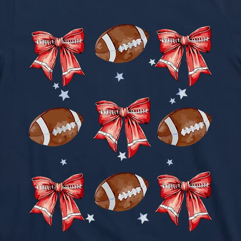 Coquette Bow Pumpkin American Football Thanksgiving Autumn T-Shirt