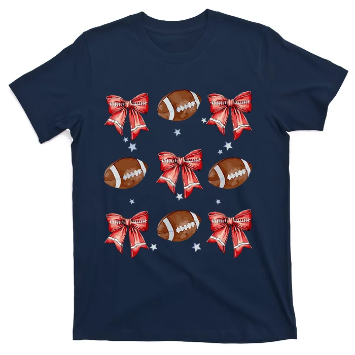 Coquette Bow Pumpkin American Football Thanksgiving Autumn T-Shirt